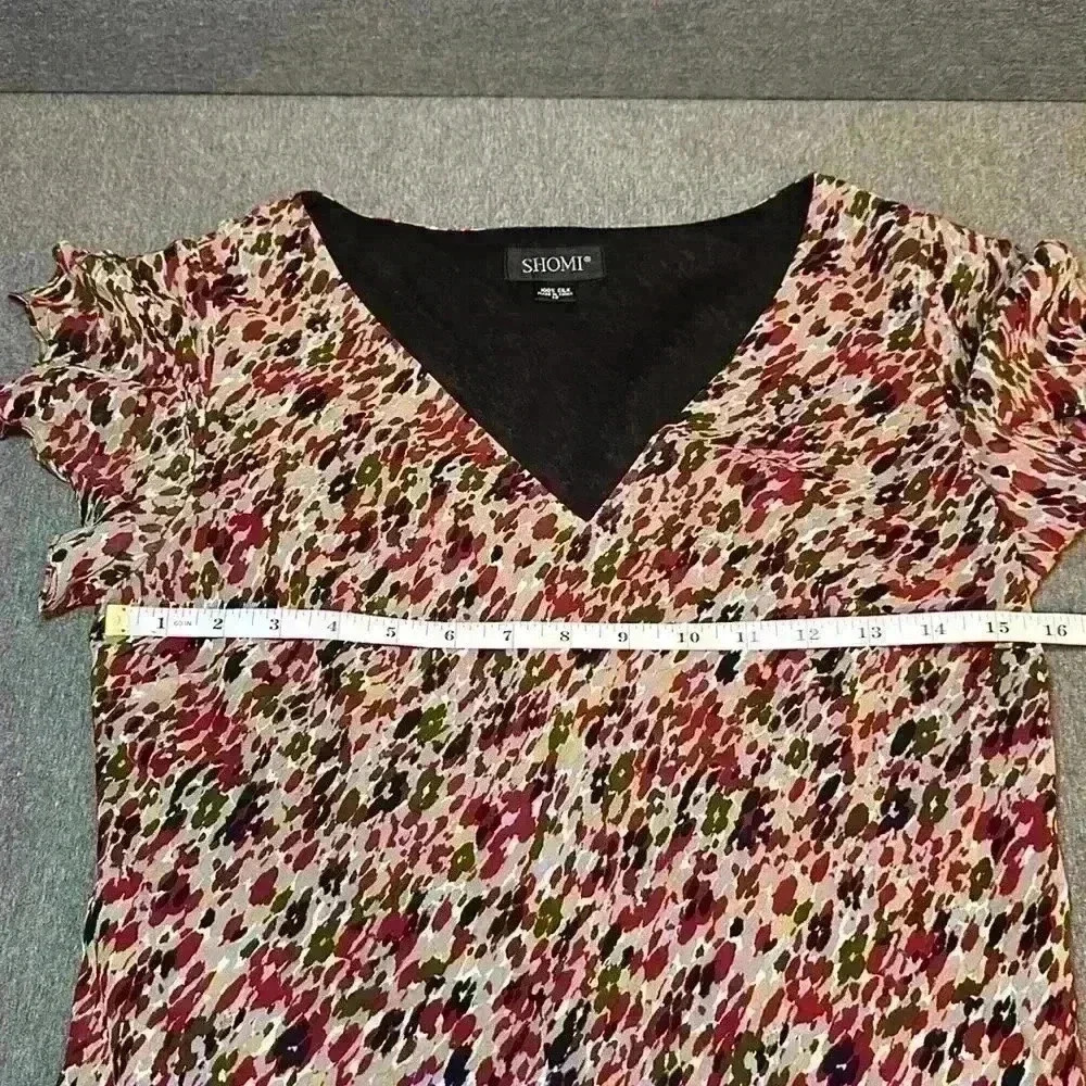 Shomi Vintage 100% Silk V-Neck Asymmetrical MultiColored Dress Women’s Size 10 - Picture 9 of 12